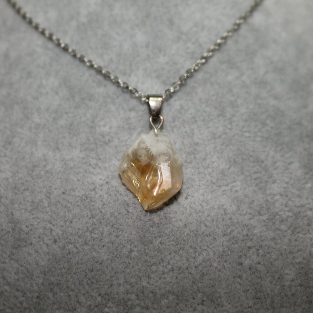 Raw Citrine Crystal Pendant Necklace – Silver Chain - Picture 2 of 4